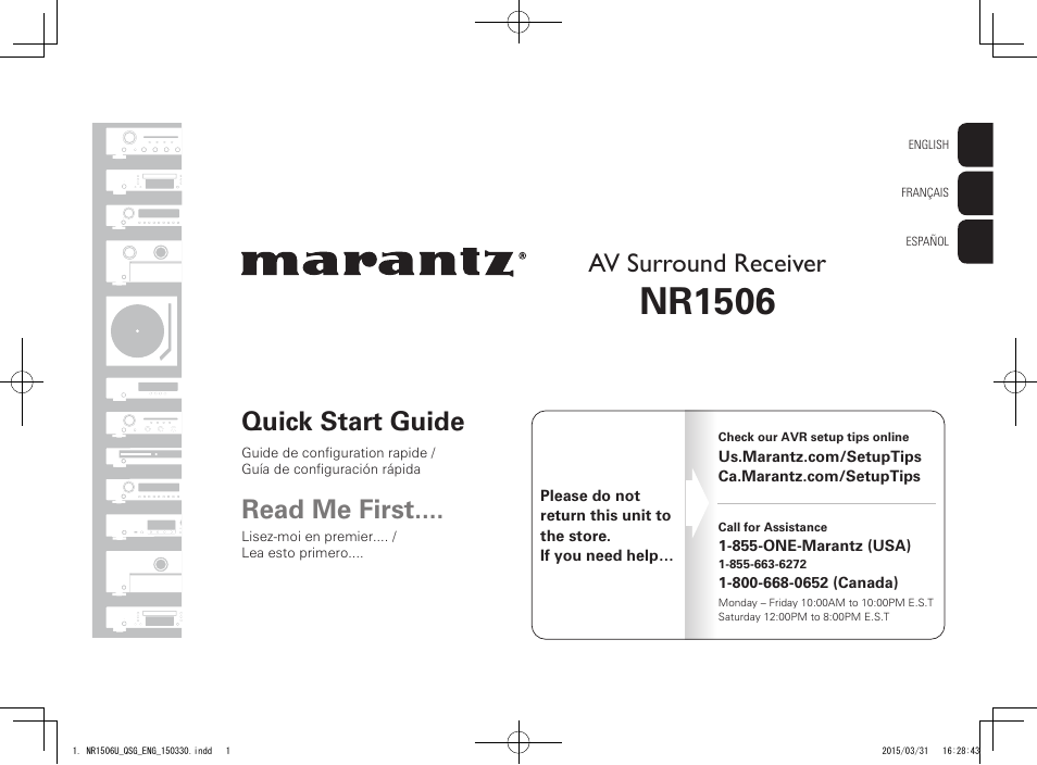 Marantz NR1506 Quick Start User Manual | 12 pages