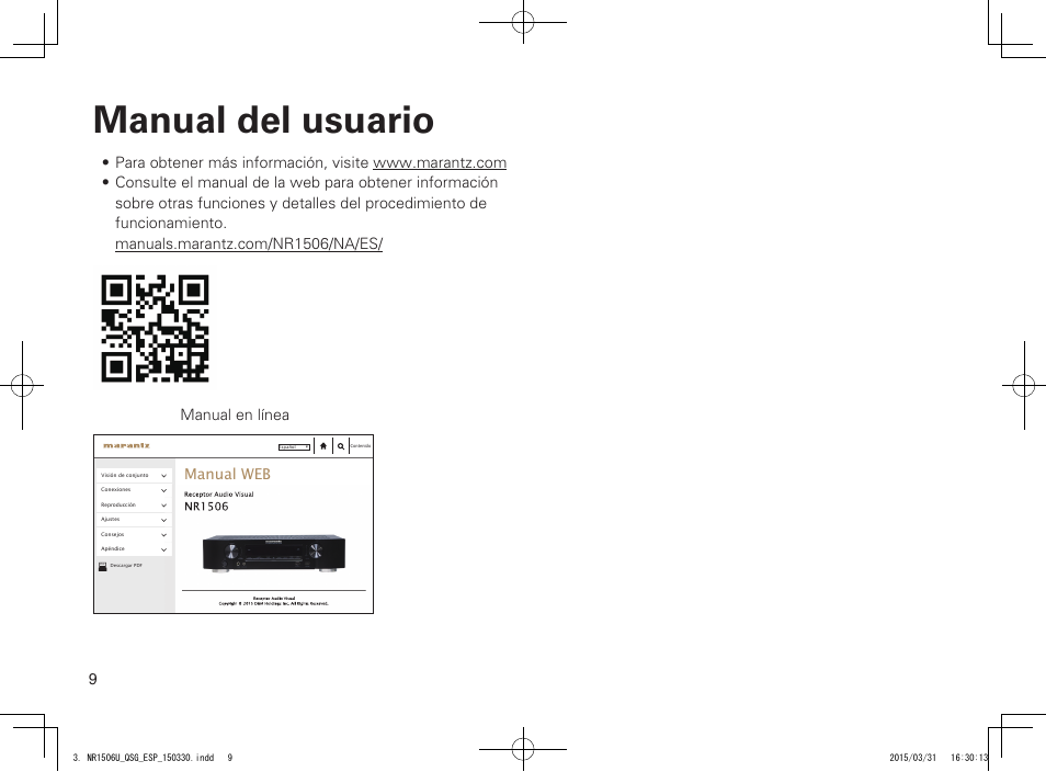 Manual del usuario, Manual web | Marantz NR1506 Quick Start User Manual | Page 10 / 12