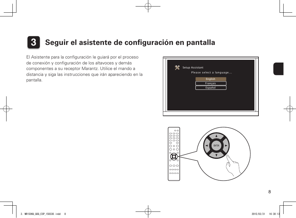 Seguir el asistente de confi guración en pantalla | Marantz NR1506 Quick Start User Manual | Page 9 / 12