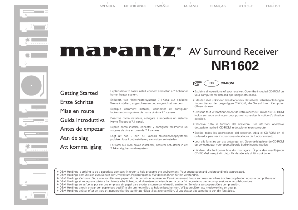 Marantz NR1602 Getting Started User Manual | 18 pages