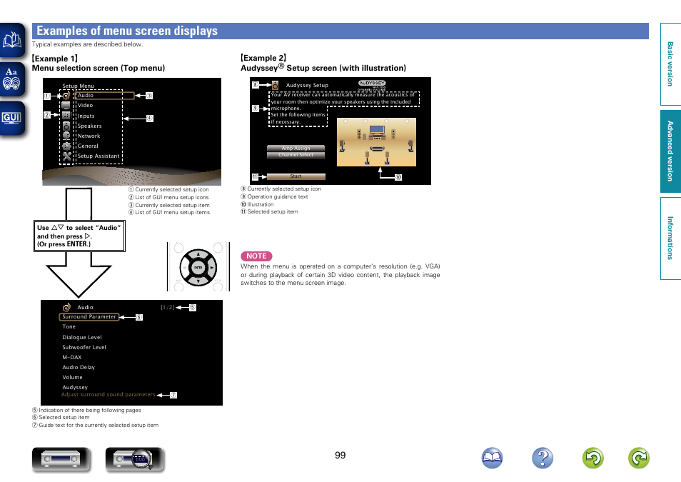 Examples of menu screen displays | Marantz NR1603 User Manual | Page 102 / 159