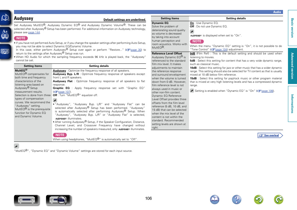 Audyssey, Tone control” can be set when “dynamic eq, Is set | Marantz NR1603 User Manual | Page 109 / 159