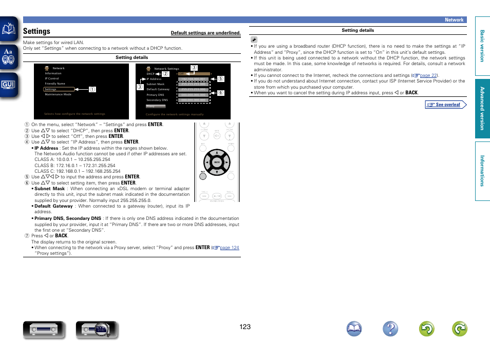If settings are required, make the “settings, Settings | Marantz NR1603 User Manual | Page 126 / 159