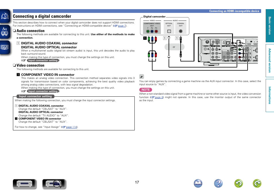 Connecting a digital camcorder, N audio connection, N video connection | Marantz NR1603 User Manual | Page 20 / 159