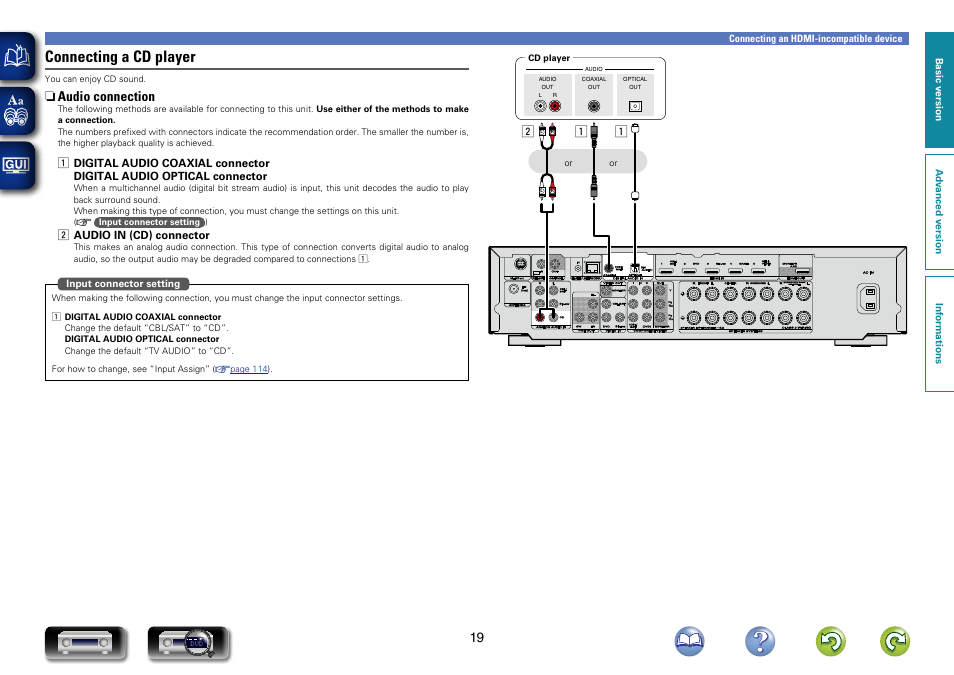 Connecting a cd player, N audio connection | Marantz NR1603 User Manual | Page 22 / 159