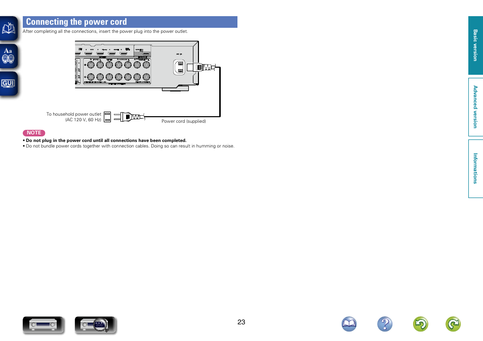 Connecting the power cord | Marantz NR1603 User Manual | Page 26 / 159