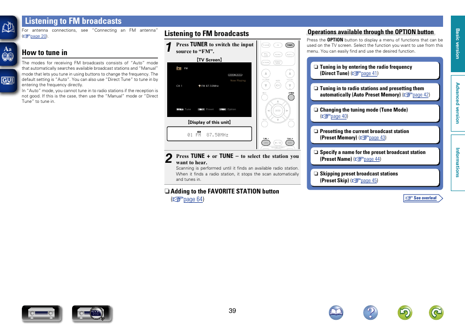 Listening to fm broadcasts, Listening to fm, How to tune in | Marantz NR1603 User Manual | Page 42 / 159