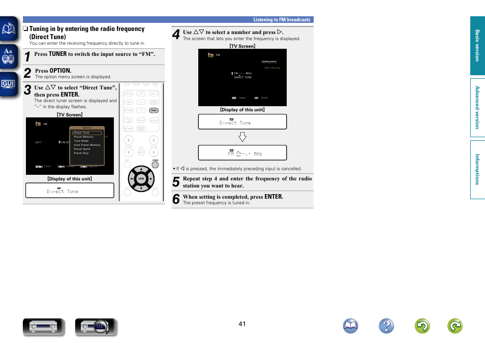 Tuning in by entering the radio frequency, Direct tune) | Marantz NR1603 User Manual | Page 44 / 159