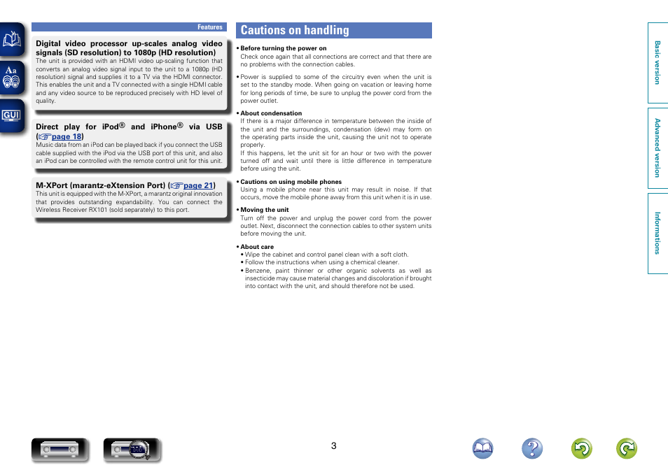 Cautions on handling | Marantz NR1603 User Manual | Page 6 / 159