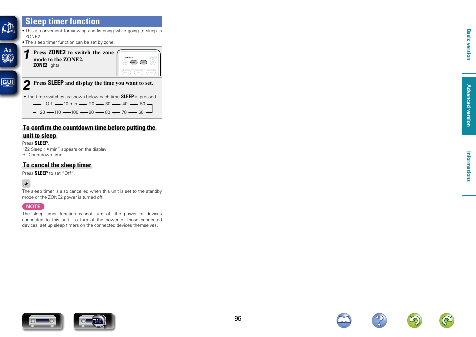 Sleep timer function, The sleep timer function can be set for each zone, Sleep timer function”) | Marantz NR1603 User Manual | Page 99 / 159
