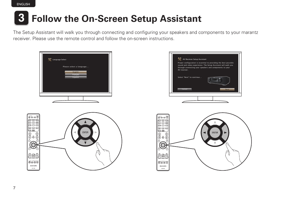 Follow the on-screen setup assistant | Marantz NR1603 Getting Started User Manual | Page 8 / 10