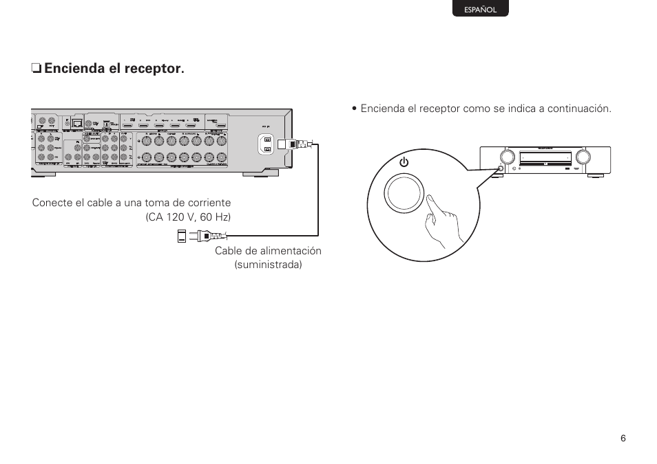 N encienda el receptor | Marantz NR1603 Getting Started User Manual | Page 7 / 10