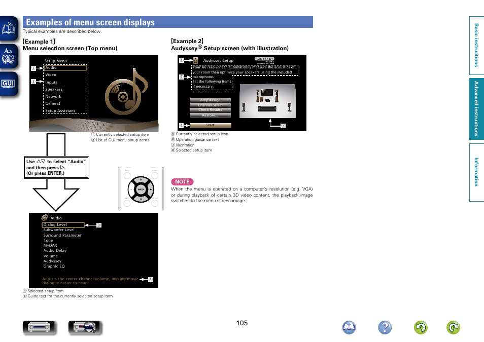 Examples of menu screen displays | Marantz NR1604 User Manual | Page 108 / 168