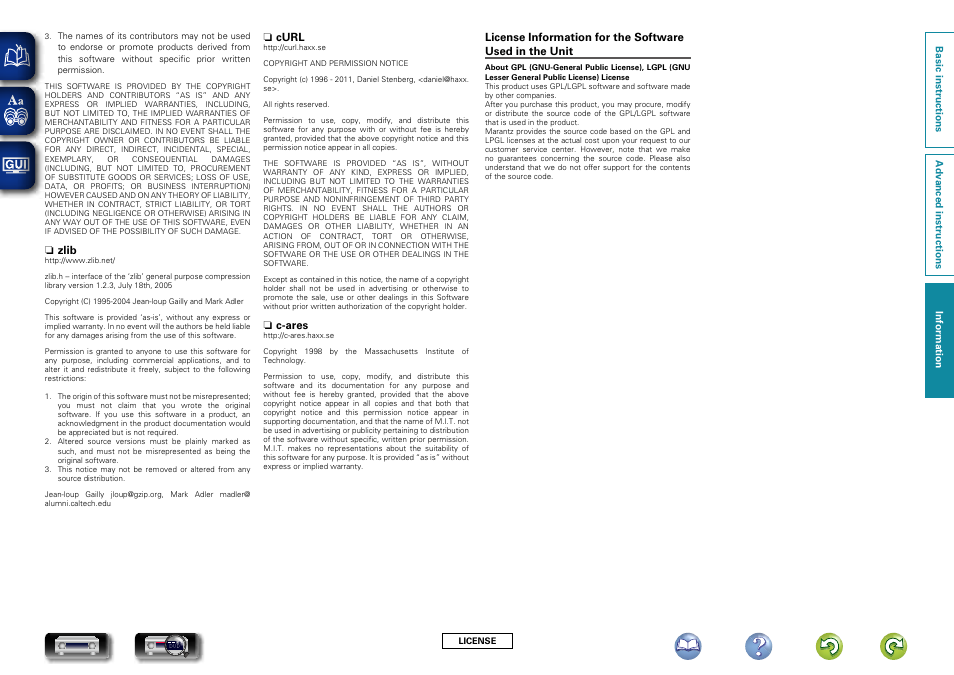 N zlib, N curl, N c-ares | Marantz NR1604 User Manual | Page 166 / 168