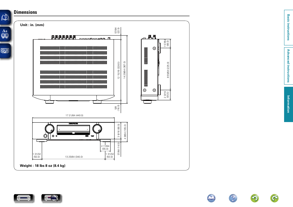 Dimensions | Marantz NR1604 User Manual | Page 167 / 168