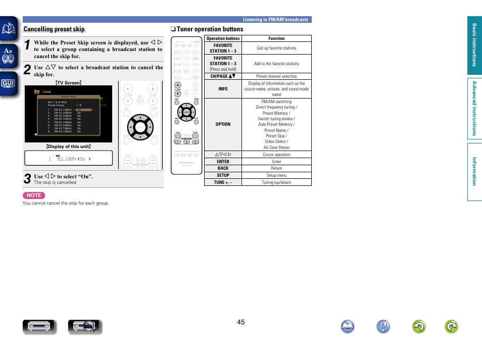 Cancelling preset skip, N tuner operation buttons | Marantz NR1604 User Manual | Page 48 / 168