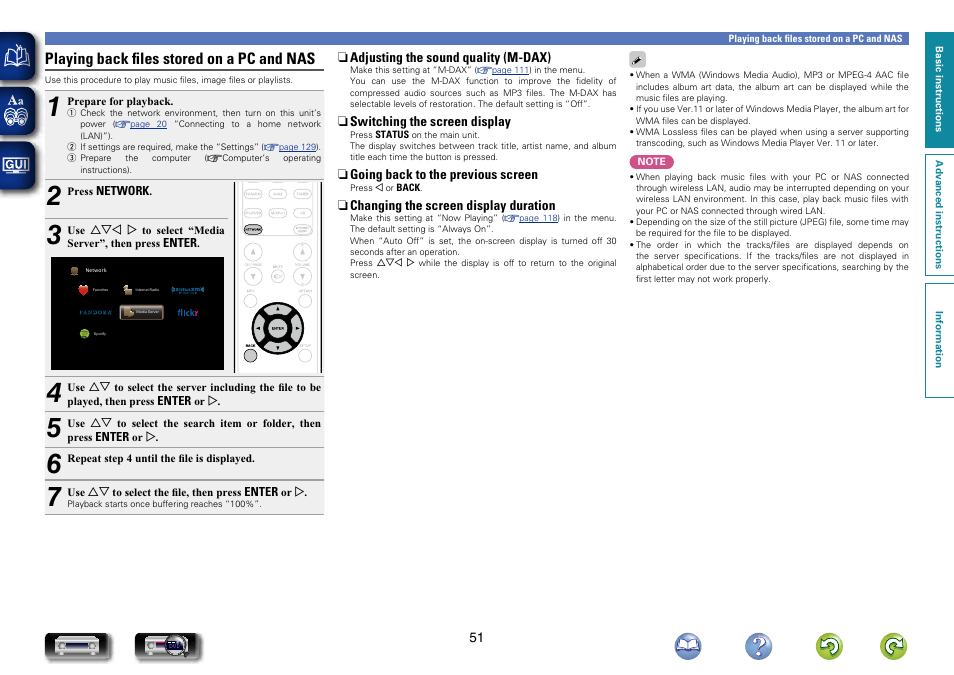 Playing back files stored on a pc and nas | Marantz NR1604 User Manual | Page 54 / 168