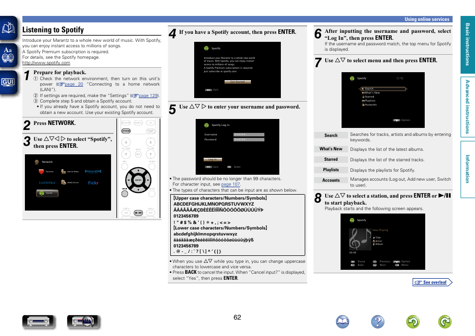 About spotify, Listening to spotify | Marantz NR1604 User Manual | Page 65 / 168