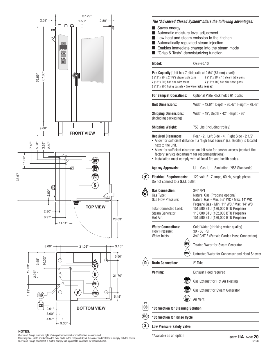 Oeb 20.10, Ogs 20.10 | Cleveland Range OGB-20.10 User Manual | Page 2 / 2