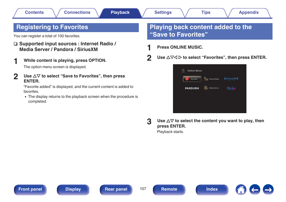 Registering to favorites | Marantz NR1605 User Manual | Page 107 / 275