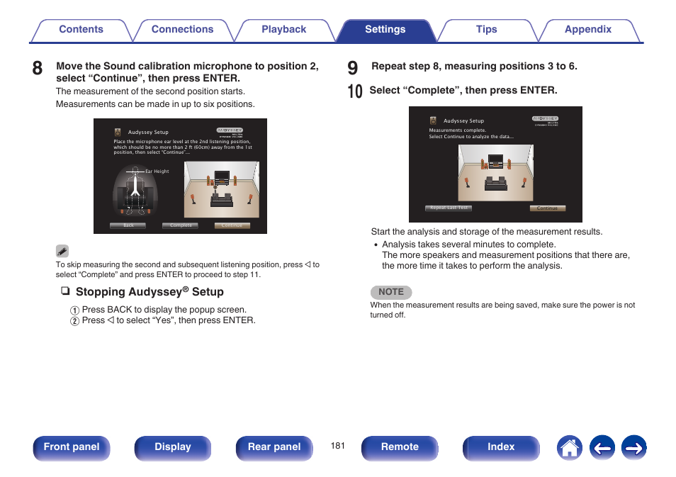 N stopping audyssey, Setup | Marantz NR1605 User Manual | Page 181 / 275