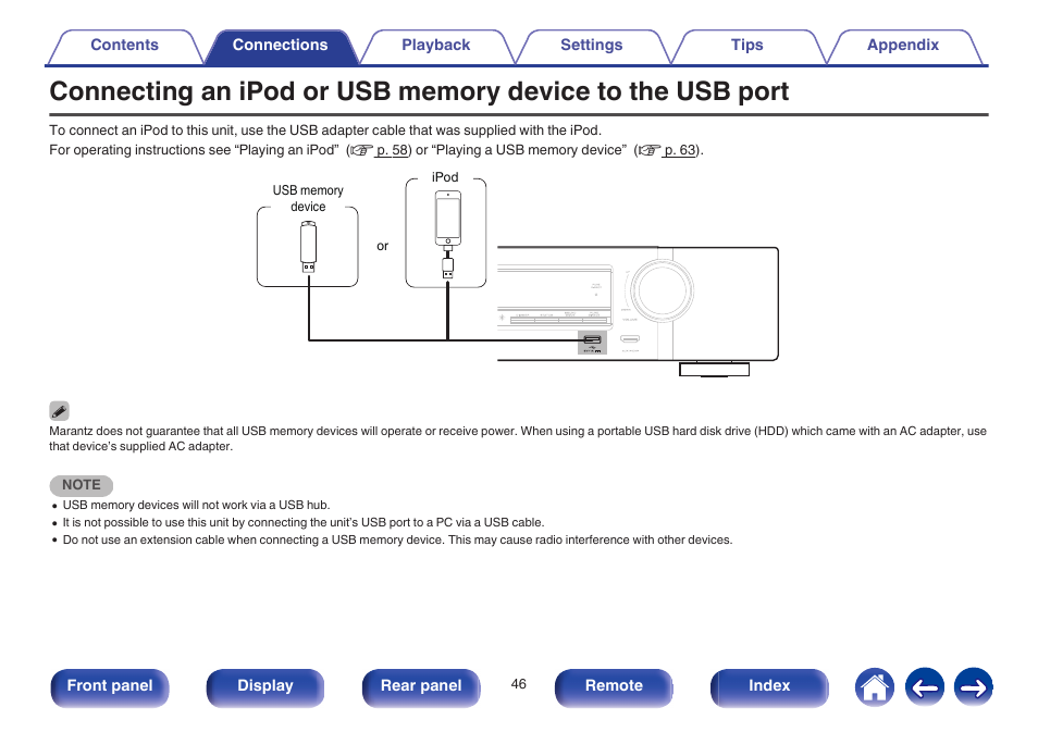 V p. 46) | Marantz NR1605 User Manual | Page 46 / 275
