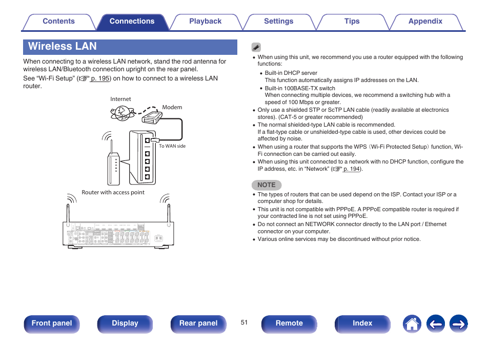 Wireless lan, V p. 51) | Marantz NR1605 User Manual | Page 51 / 275