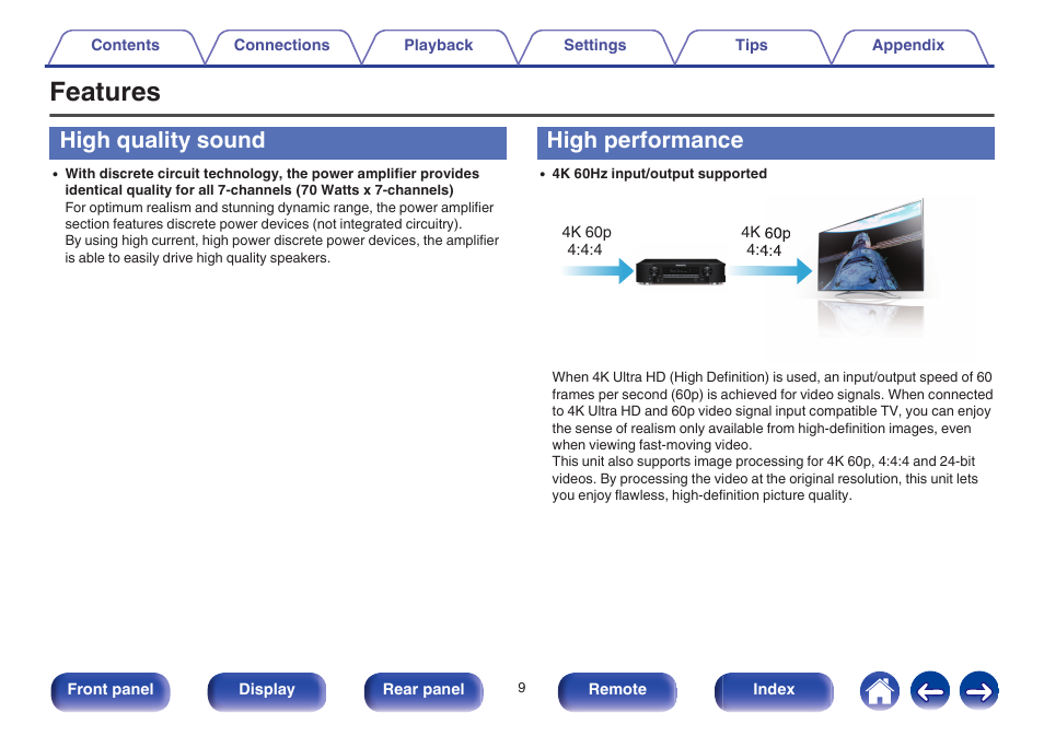 Features, High quality sound, High performance | Marantz NR1605 User Manual | Page 9 / 275