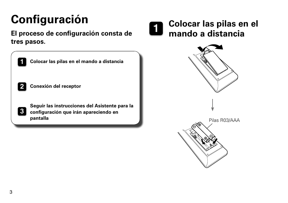 Configuración, Colocar las pilas en el mando a distancia | Marantz NR1605 Quick Start User Manual | Page 4 / 11