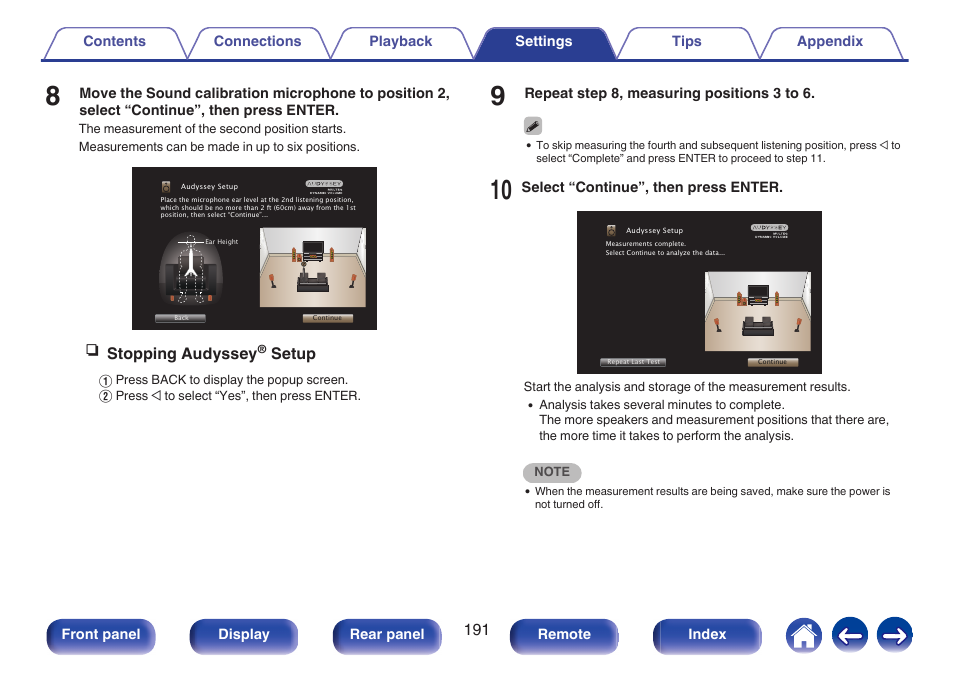 N stopping audyssey, Setup | Marantz NR1606 User Manual | Page 191 / 291