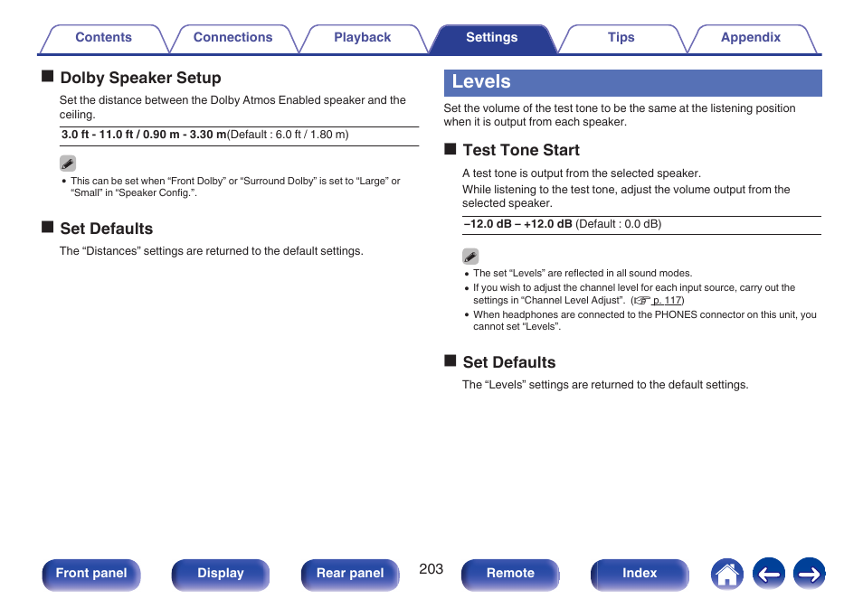 Levels | Marantz NR1606 User Manual | Page 203 / 291