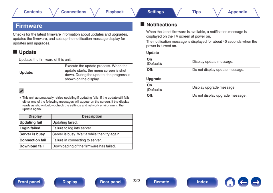 Firmware, Oupdate, Onotifications | Marantz NR1606 User Manual | Page 222 / 291