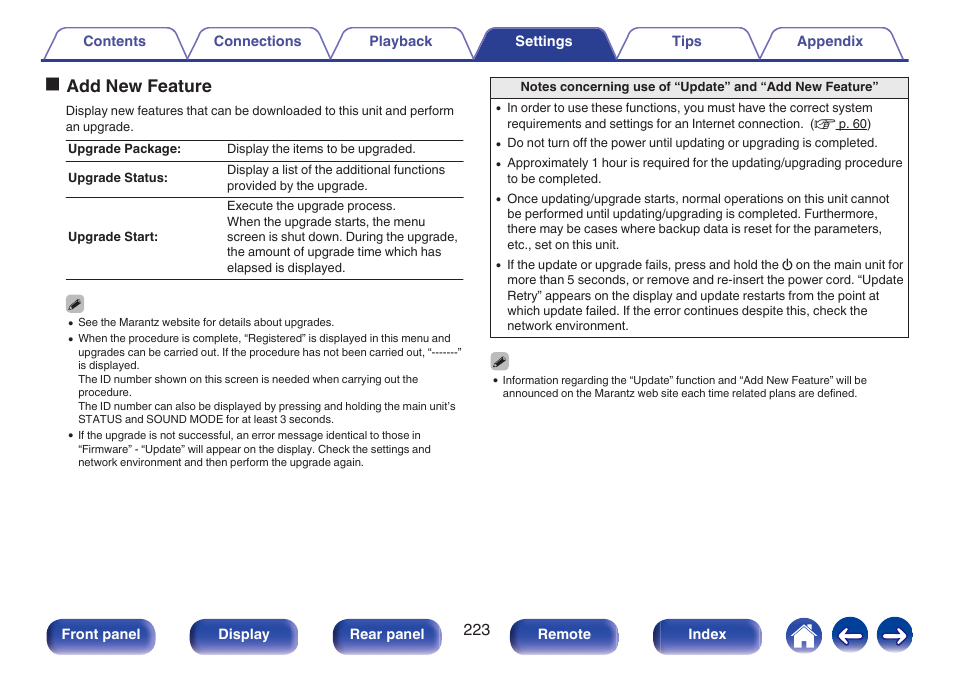 Oadd new feature | Marantz NR1606 User Manual | Page 223 / 291