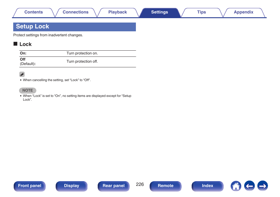 Setup lock | Marantz NR1606 User Manual | Page 226 / 291