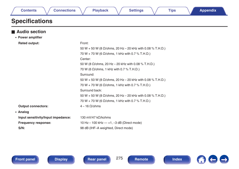 Specifications | Marantz NR1606 User Manual | Page 275 / 291