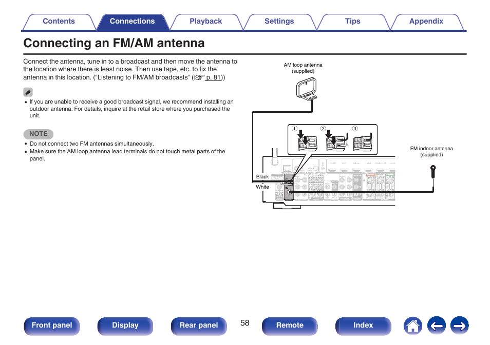 Connecting an fm/am antenna | Marantz NR1606 User Manual | Page 58 / 291