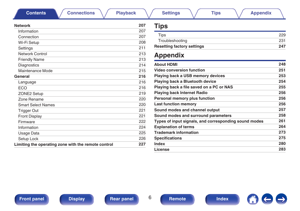 Tips, Appendix | Marantz NR1606 User Manual | Page 6 / 291