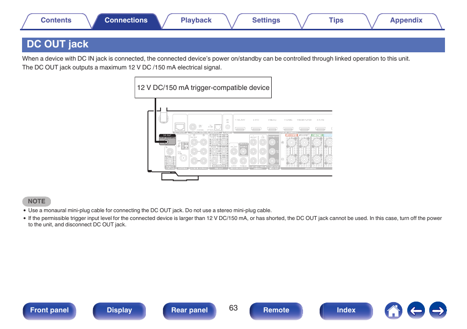 Dc out jack, V p. 63) | Marantz NR1606 User Manual | Page 63 / 291
