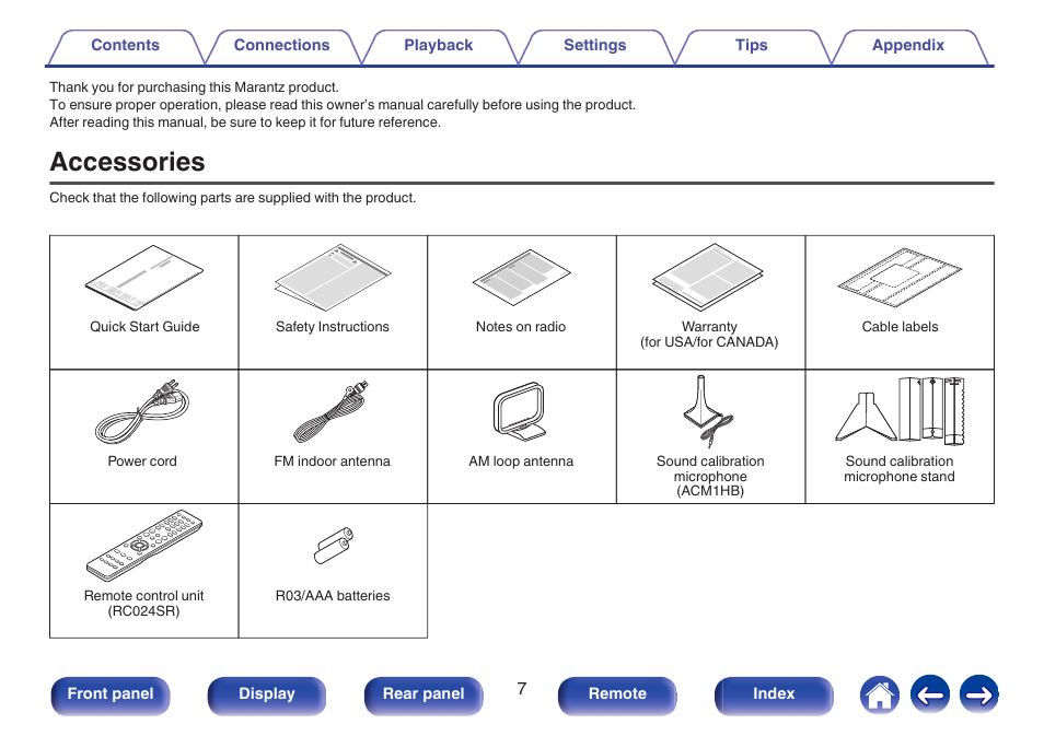 Accessories | Marantz NR1606 User Manual | Page 7 / 291