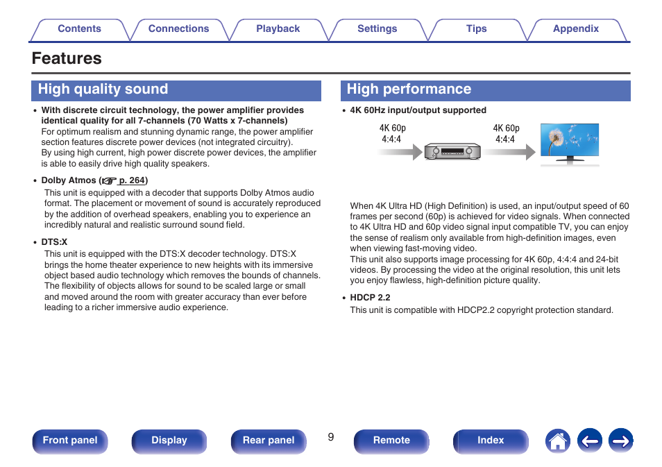 Features, High quality sound, High performance | Marantz NR1606 User Manual | Page 9 / 291