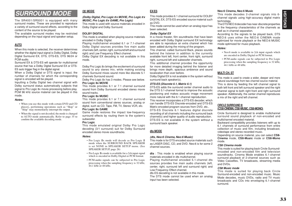 Surround mode | Marantz SR4001 User Manual | Page 36 / 56
