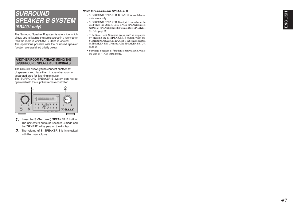 Surround speaker b system | Marantz SR4001 User Manual | Page 50 / 56
