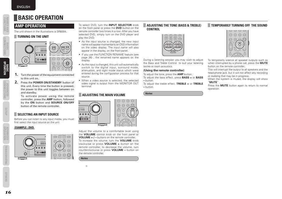 Basic operation, Amp operation | Marantz SR5004 User Manual | Page 18 / 96