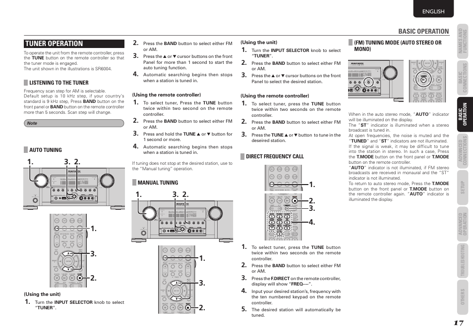 Tuner operation | Marantz SR5004 User Manual | Page 19 / 96