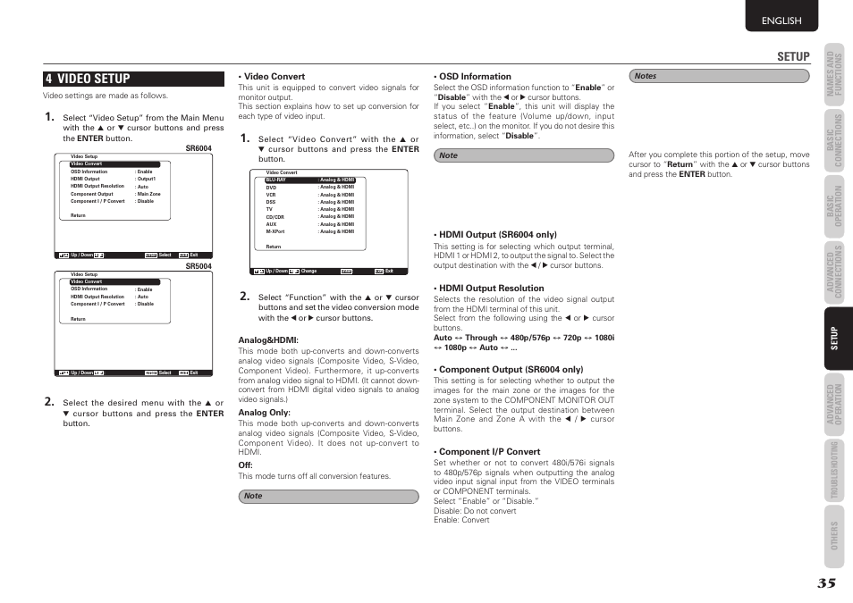 4 video setup, Setup | Marantz SR5004 User Manual | Page 37 / 96