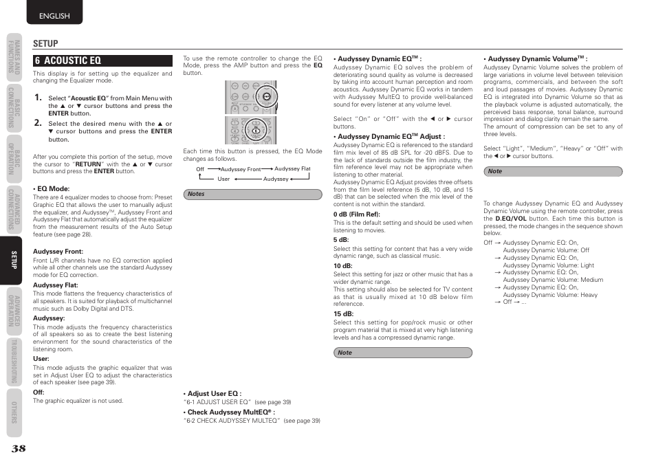 6 acoustic eq, Setup | Marantz SR5004 User Manual | Page 40 / 96
