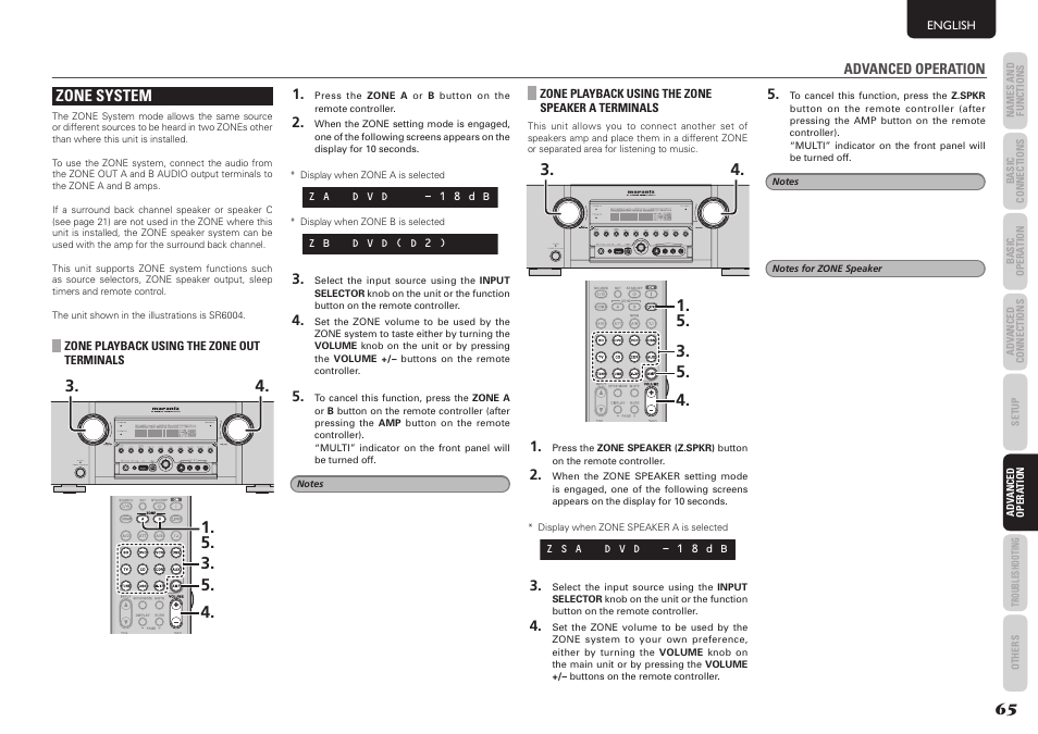 Zone system | Marantz SR5004 User Manual | Page 67 / 96