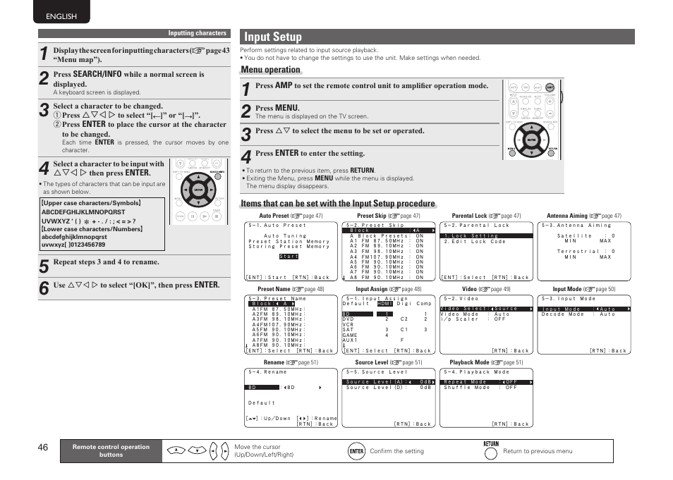 Input setup, Menu operation | Marantz SR5005 User Manual | Page 49 / 91