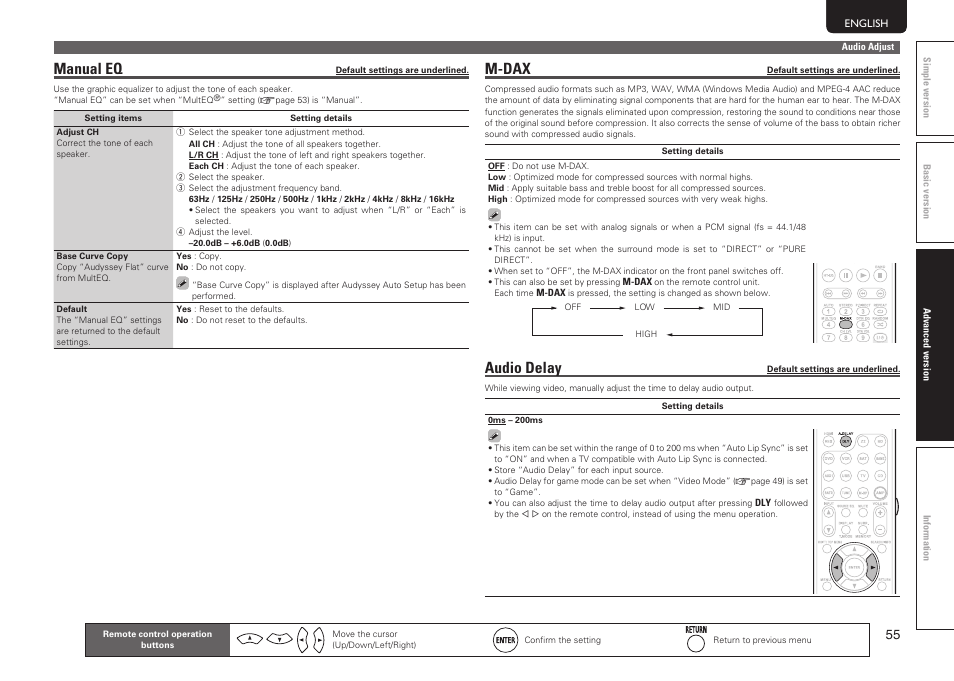 Manual eq, M-dax, Audio delay | Marantz SR5005 User Manual | Page 58 / 91