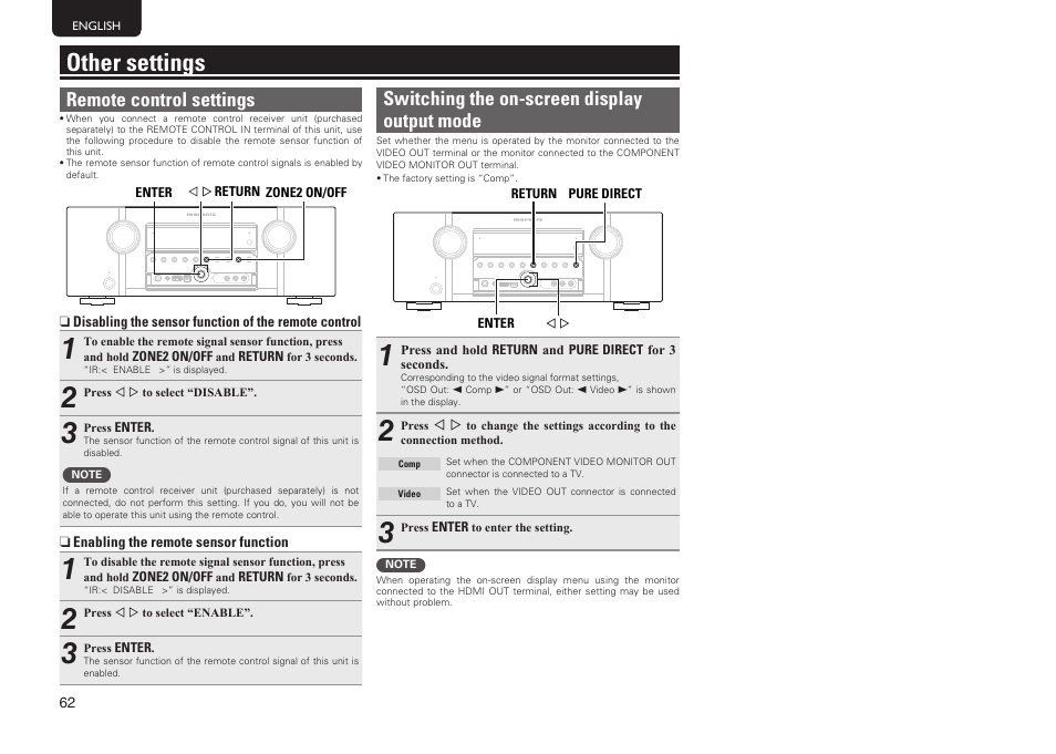 Other settings, Remote control settings, Switching the on-screen display output mode | Marantz SR5005 User Manual | Page 65 / 91